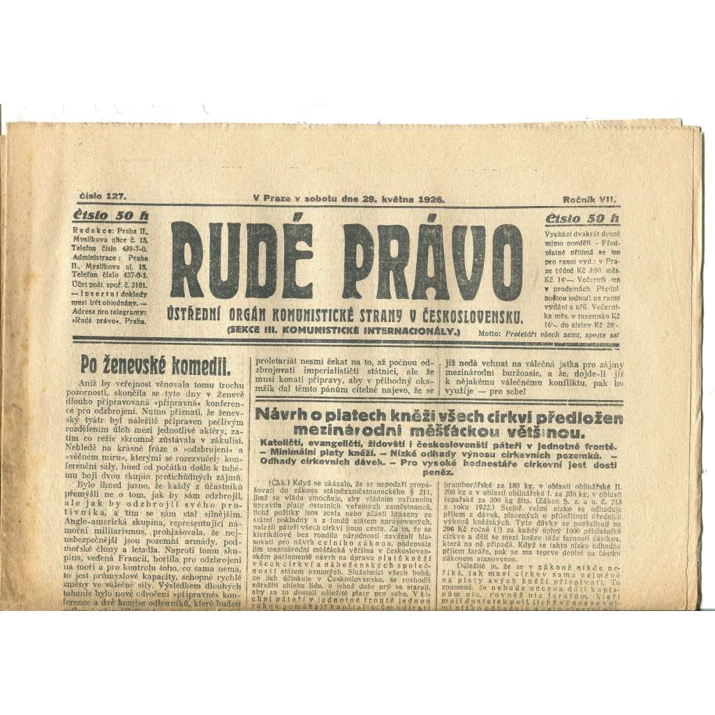 Rudé právo, ročník VII., číslo 127/1926 - staré noviny - [komunisté, komunismus]