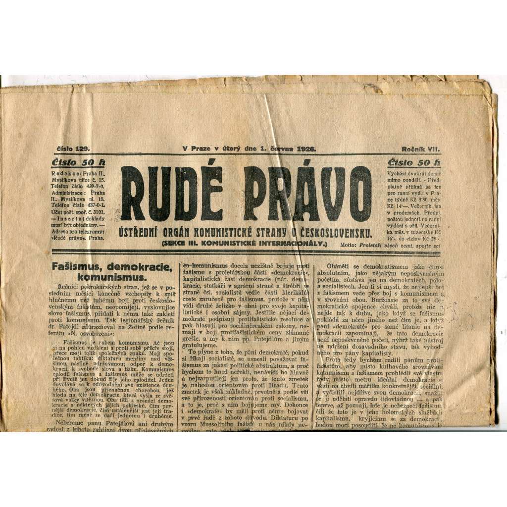 Rudé právo, ročník VII., číslo 129/1926 - staré noviny - [komunisté, komunismus]