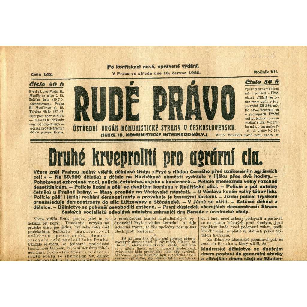 Rudé právo, ročník VII., číslo 142/1926 - staré noviny - [komunisté, komunismus]
