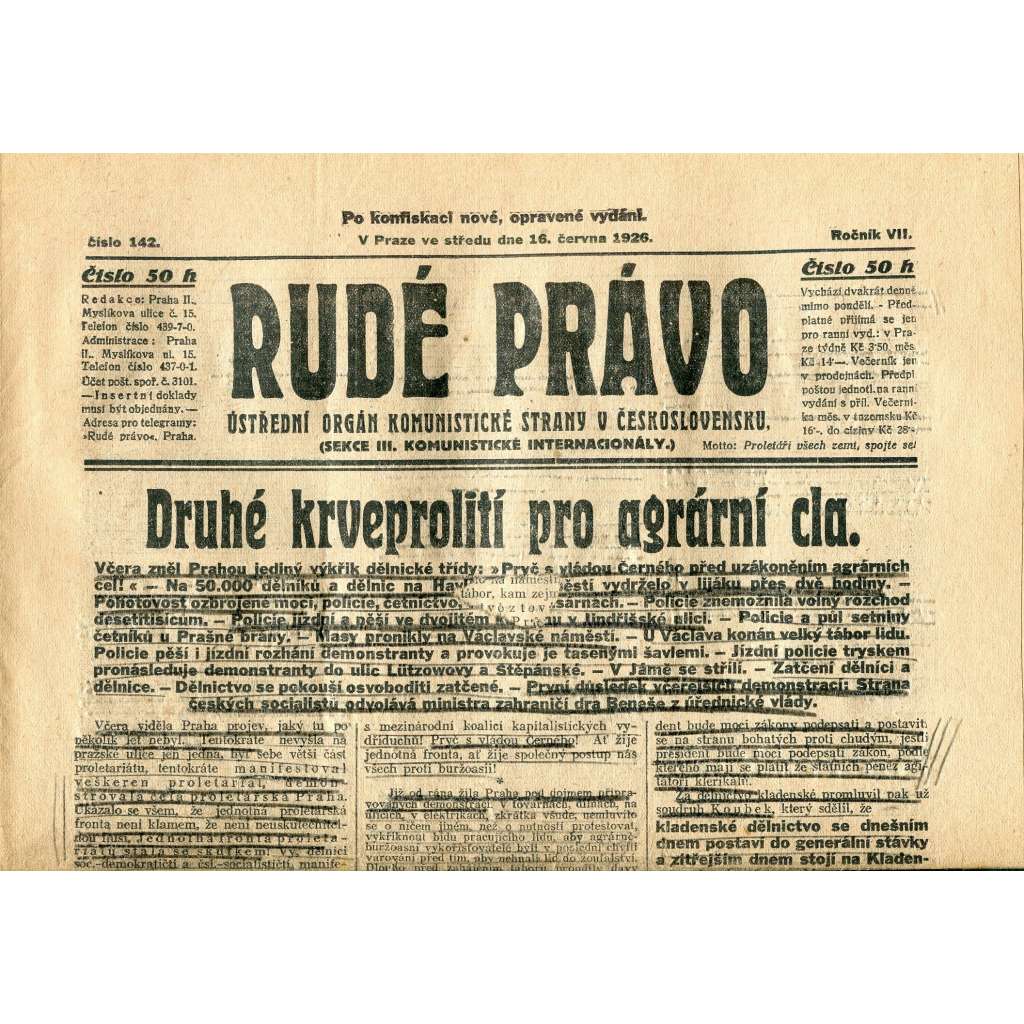 Rudé právo, ročník VII., číslo 142/1926 - staré noviny - [komunisté, komunismus] - nejsou kompletní