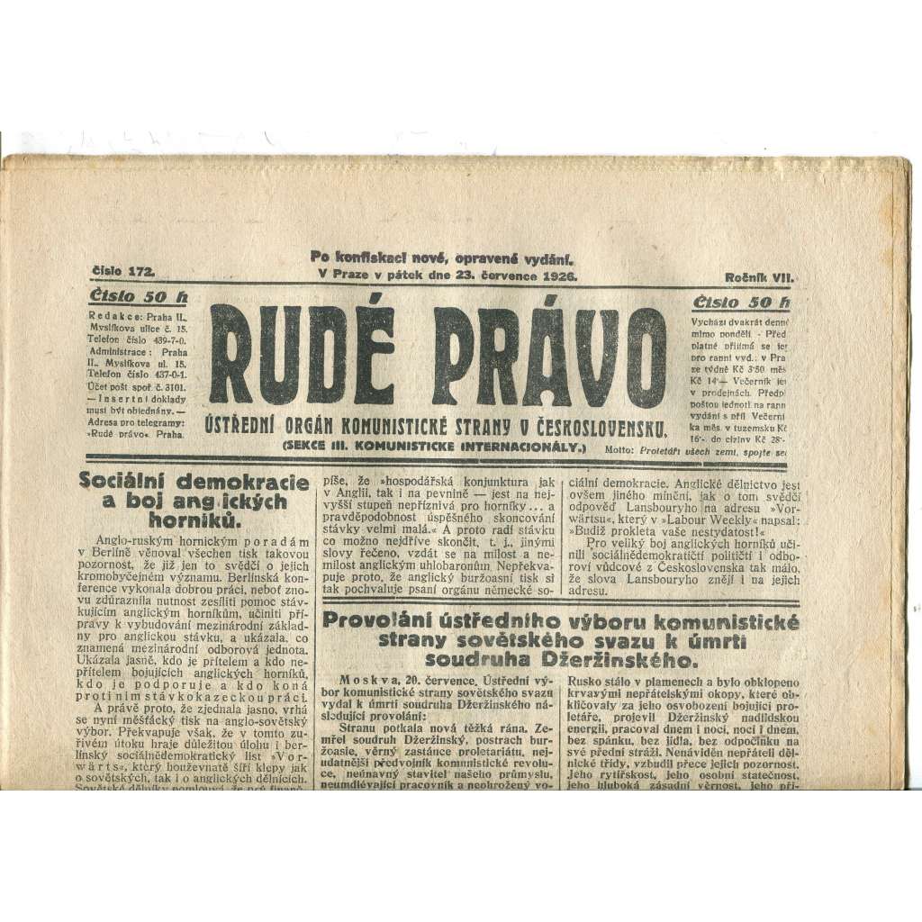 Rudé právo, ročník VII., číslo 172/1926 - staré noviny - [komunisté, komunismus]