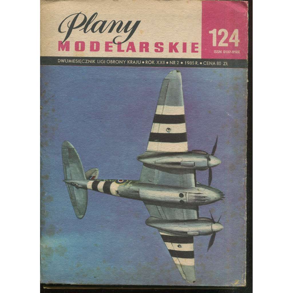 Plany modelarskie, roč. XXII., č. 124/1985 [Modelářské plány - letadlo Mosquito FB MK VI; letectvo, letadla, modelářství, modely]