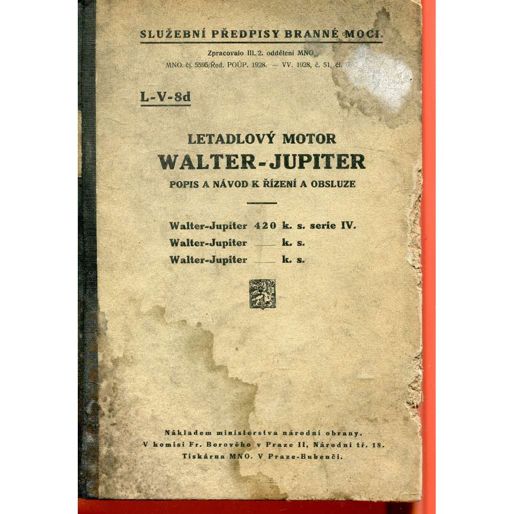 Letadlový motor Walter Jupiter - Popis a návod k řízení a obsluze [letadlo, letectví, letectvo]