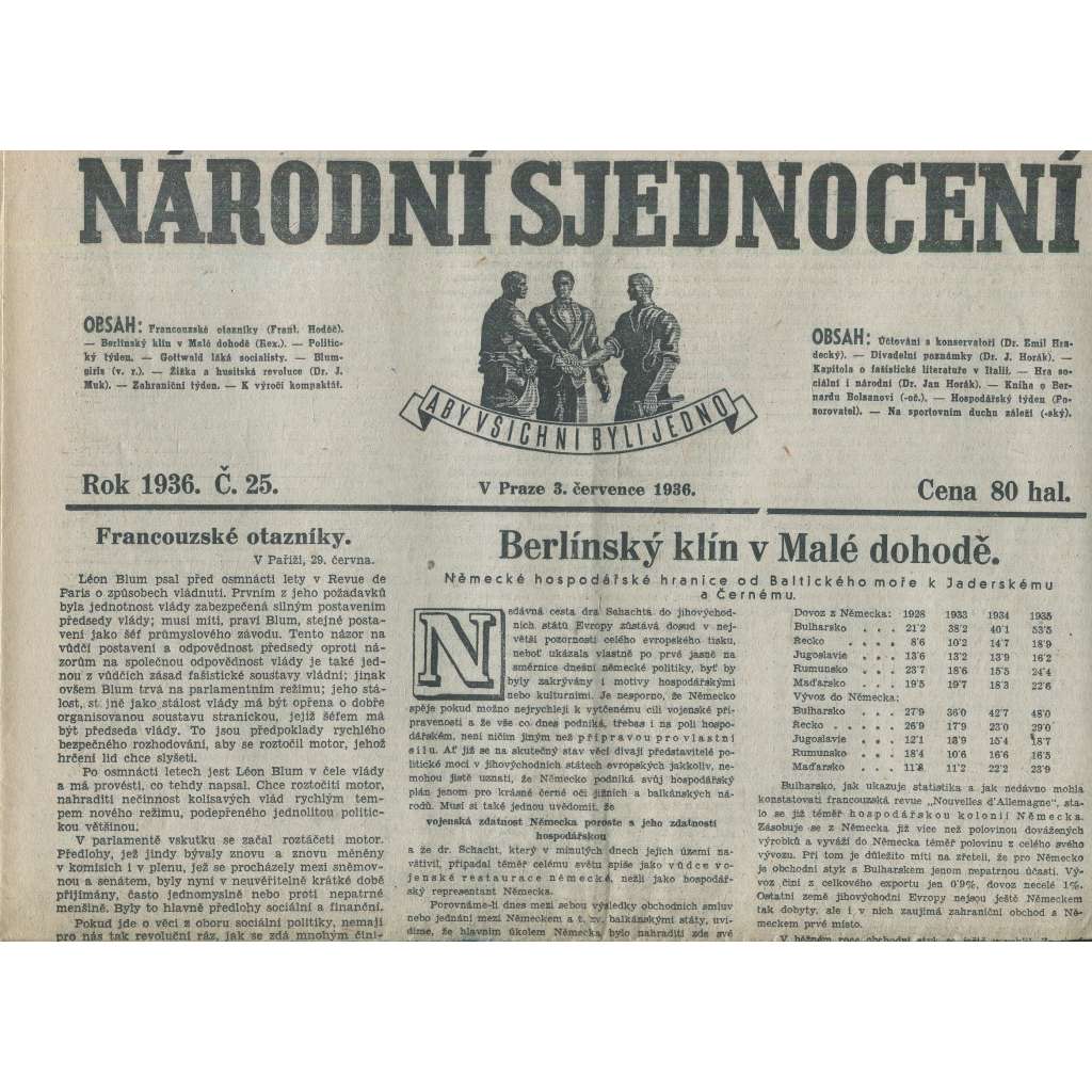 Národní sjednocení, číslo 25/1936 (noviny 1. republika)