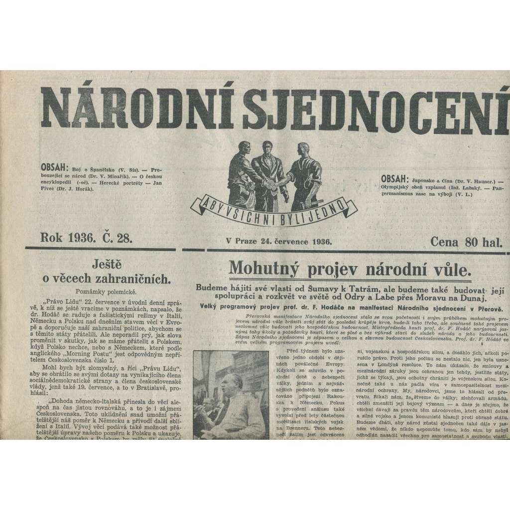 Národní sjednocení, číslo 28/1936 (noviny 1. republika)
