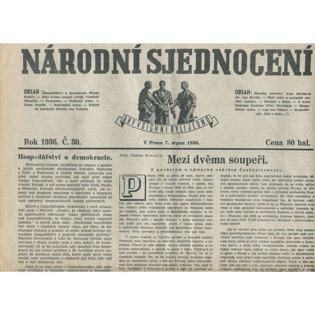Národní sjednocení, číslo 30/1936 (noviny 1. republika)