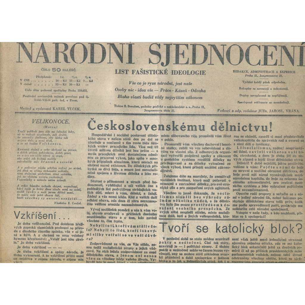 Národní sjednocení, ročník I., číslo 3/1934 (noviny 1. republika)