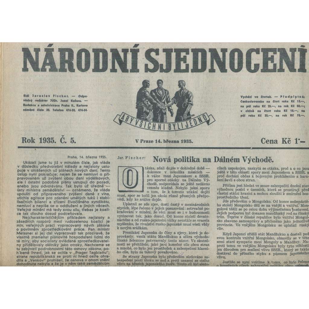 Národní sjednocení, číslo 5/1935 (noviny 1. republika)