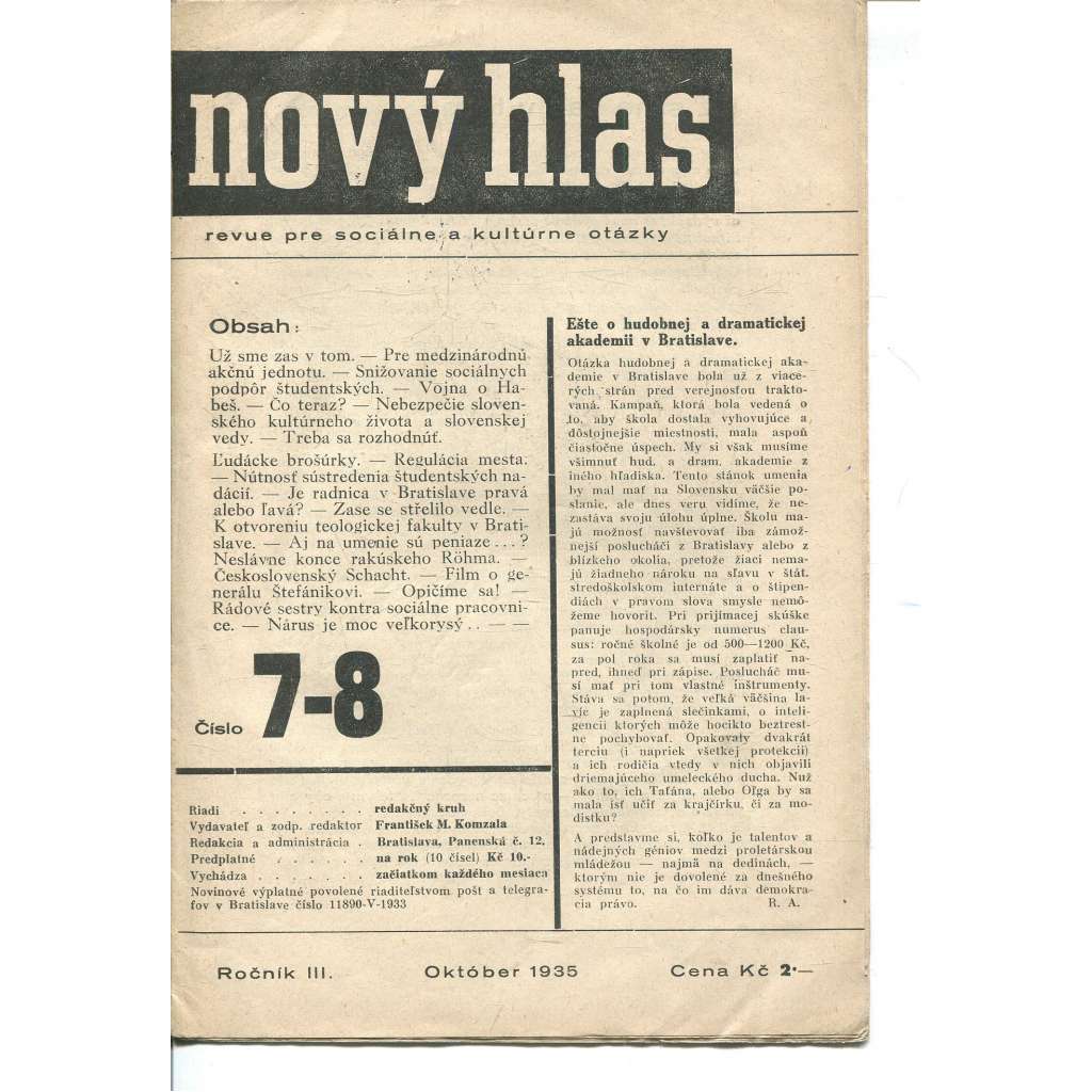 Nový hlas, ročník III., číslo 7-8/1935. Revue pre sociálne a kultúrne otázky (text slovensky) Nový hlas, ročník III., číslo 7-8/1935. Revue pre sociálne a kultúrne otázky (text slovensky)