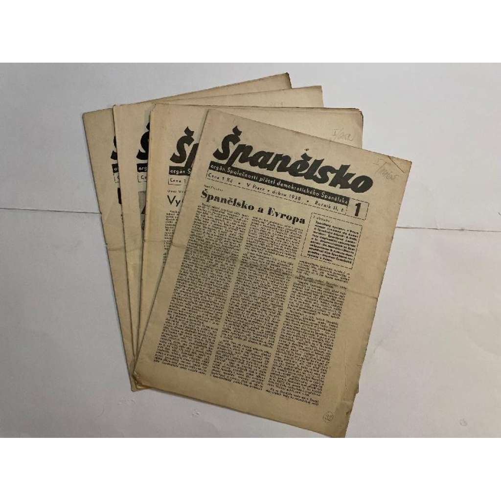 Španělsko, ročník II, čísla 1-4/1938. Orgán Společnosti přátel demokratického Španělska (časopis, noviny) - 4 čísla Španělsko, ročník II, čísla 1-4/1938. Orgán Společnosti přátel demokratického Španělska (časopis, noviny) - 4 čísla