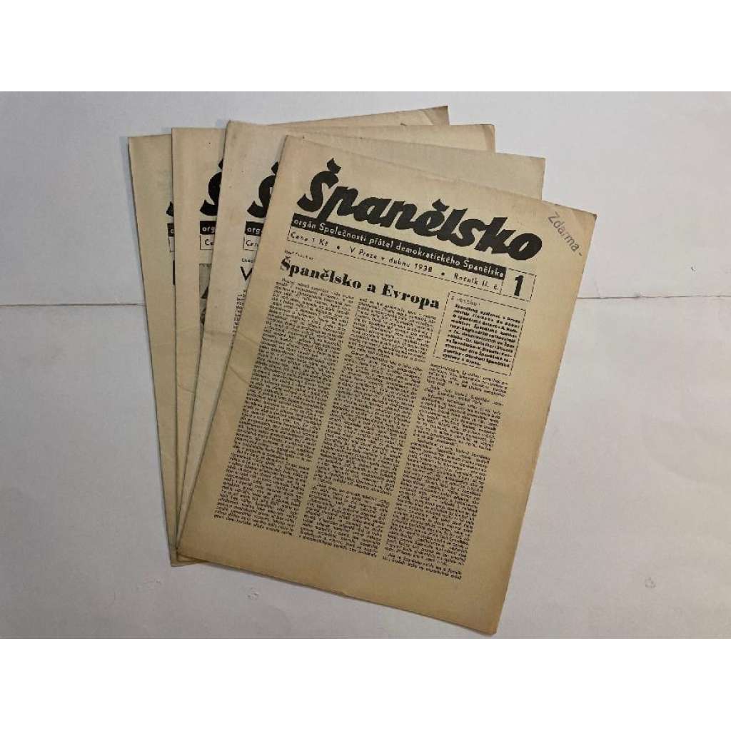 Španělsko, ročník II, čísla 1-4/1938. Orgán Společnosti přátel demokratického Španělska (časopis, noviny) - 4 čísla Španělsko, ročník II, čísla 1-4/1938. Orgán Společnosti přátel demokratického Španělska (časopis, noviny) - 4 čísla