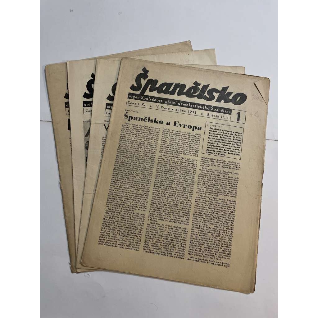 Španělsko, ročník II, čísla 1-4/1938. Orgán Společnosti přátel demokratického Španělska (časopis, noviny) - 4 čísla Španělsko, ročník II, čísla 1-4/1938. Orgán Společnosti přátel demokratického Španělska (časopis, noviny) - 4 čísla