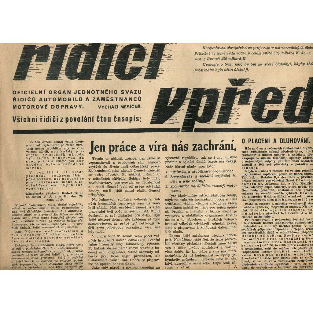 Řidiči vpřed, ročník XXI., číslo 2/1939 (noviny) Řidiči vpřed, ročník XXI., číslo 2/1939 (noviny)