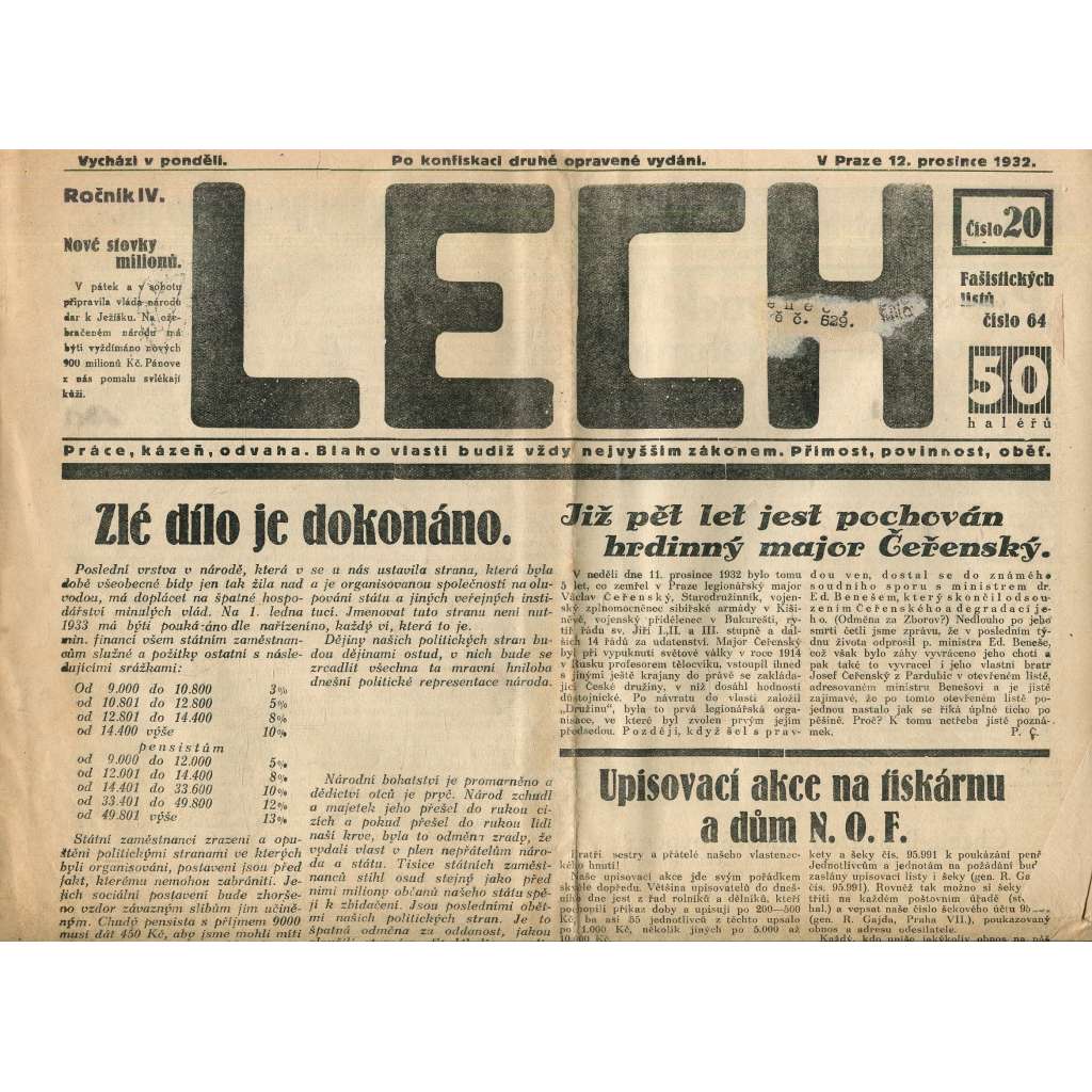 Lech, ročník IV., číslo 20/1932 (noviny, 1. republika) Lech, ročník IV., číslo 20/1932 (noviny, 1. republika)