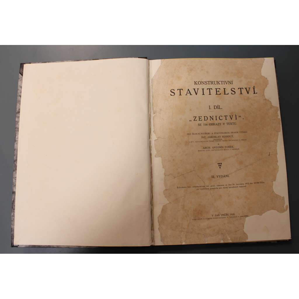 Konstruktivní stavitelství. I. díl, Zednictví (Stavební inženýrství, učebnice, první republika, mj. zdivo, klenby, schodiště, izolace)