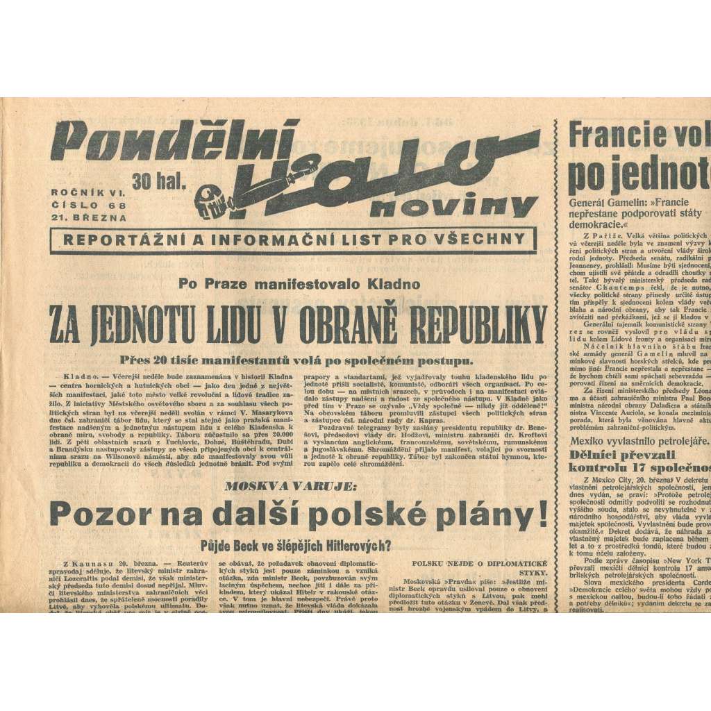 Halo noviny, ročník VI., číslo 68/1938 Halo noviny, ročník VI., číslo 68/1938
