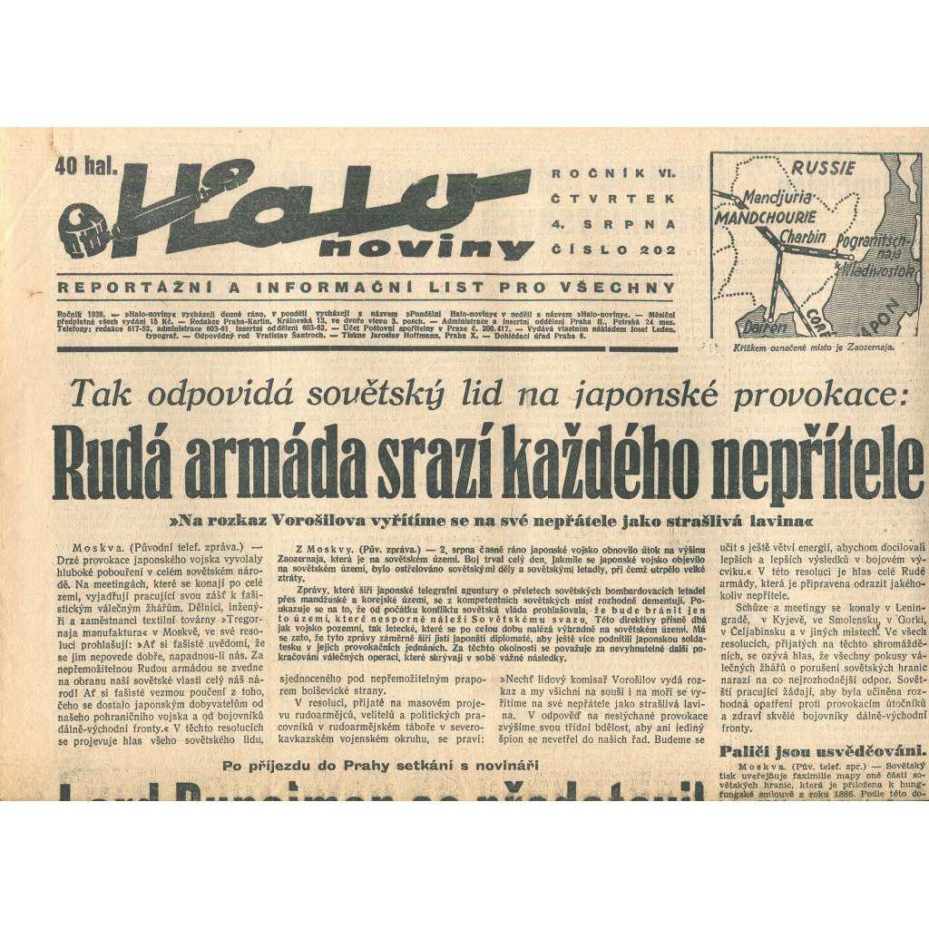Halo noviny, ročník VI., číslo 202/1938