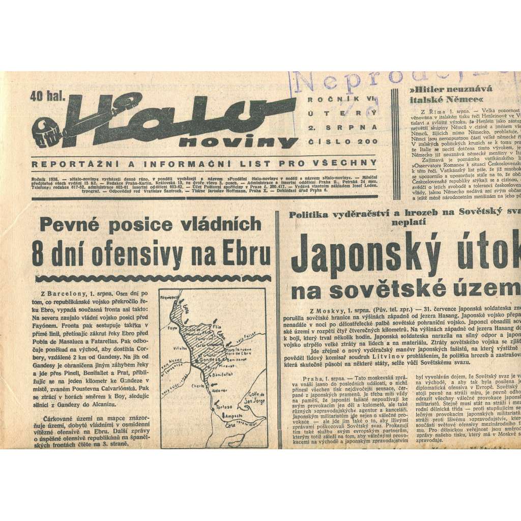 Halo noviny, ročník VI., číslo 200/1938