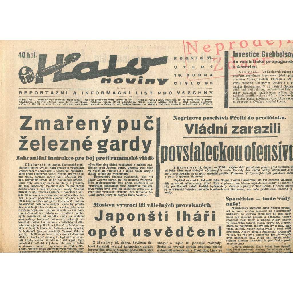 Halo noviny, ročník VI., číslo 95/1938 Halo noviny, ročník VI., číslo 95/1938