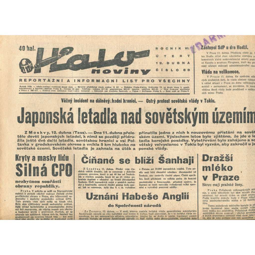 Halo noviny, ročník VI., číslo 89/1938 Halo noviny, ročník VI., číslo 89/1938