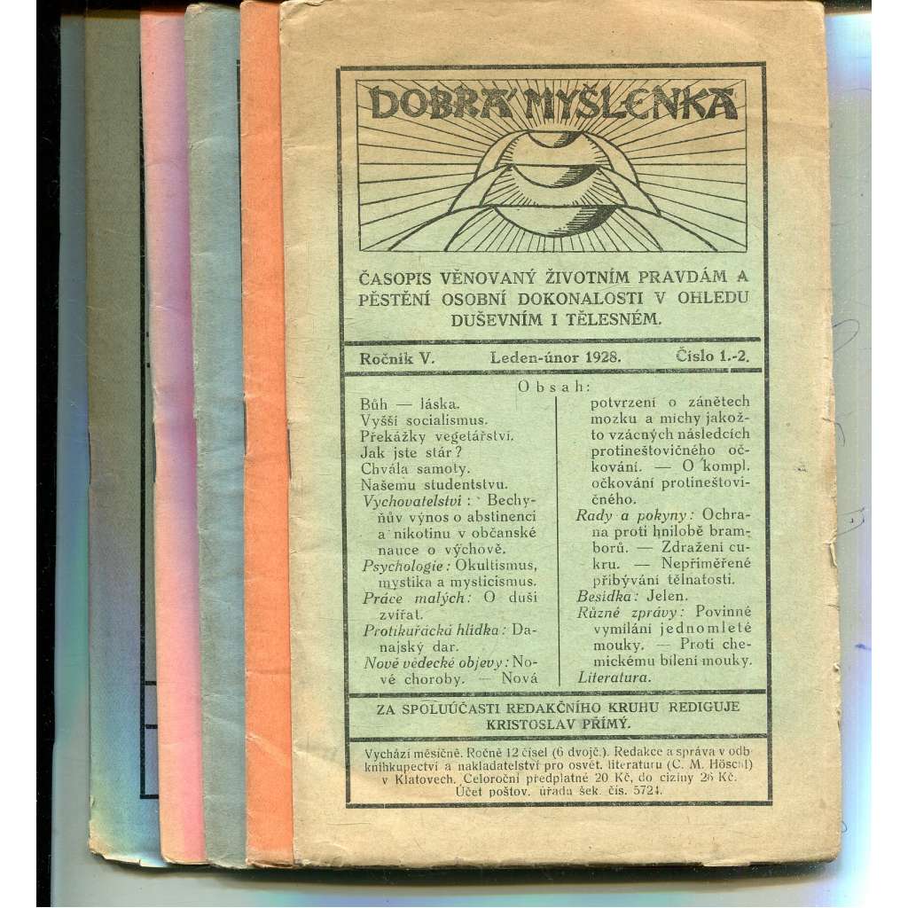 Dobrá myšlenka, ročník V., číslo 1-8. a 11-12./1928 (není kompletní - chybí čísla 9-10)