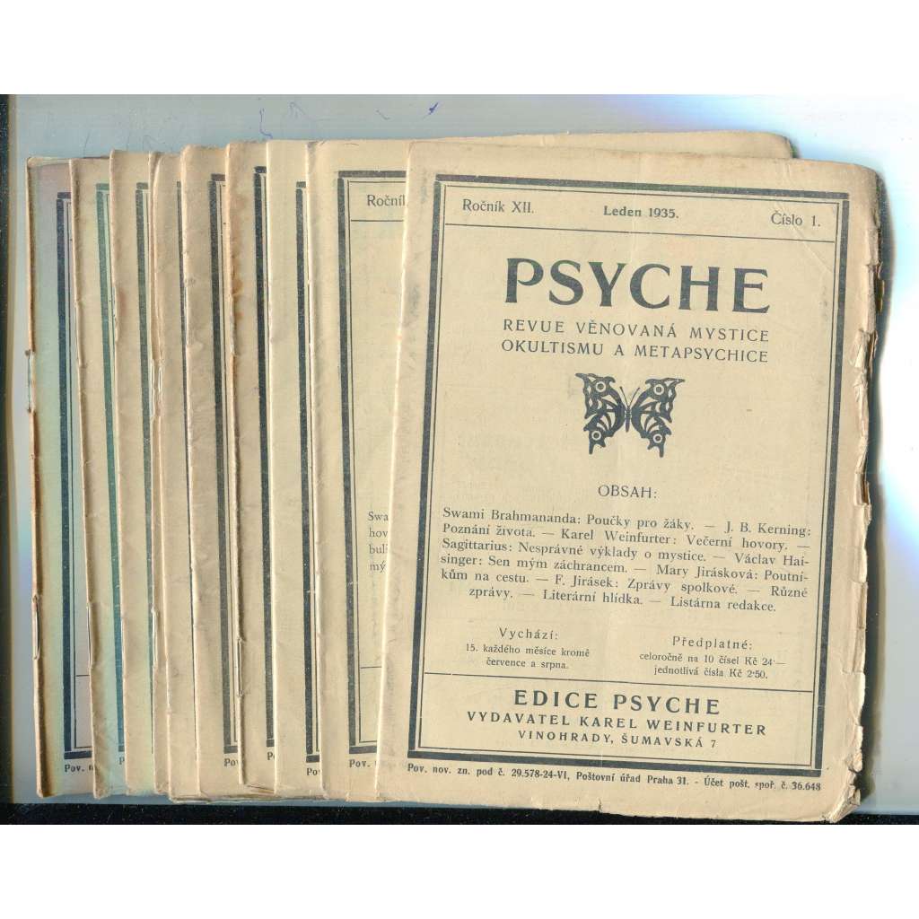 Psyche, ročník XII./1935, čísla 1.-10. (Revue věnovaná mystice, okultismu a metapsychice)