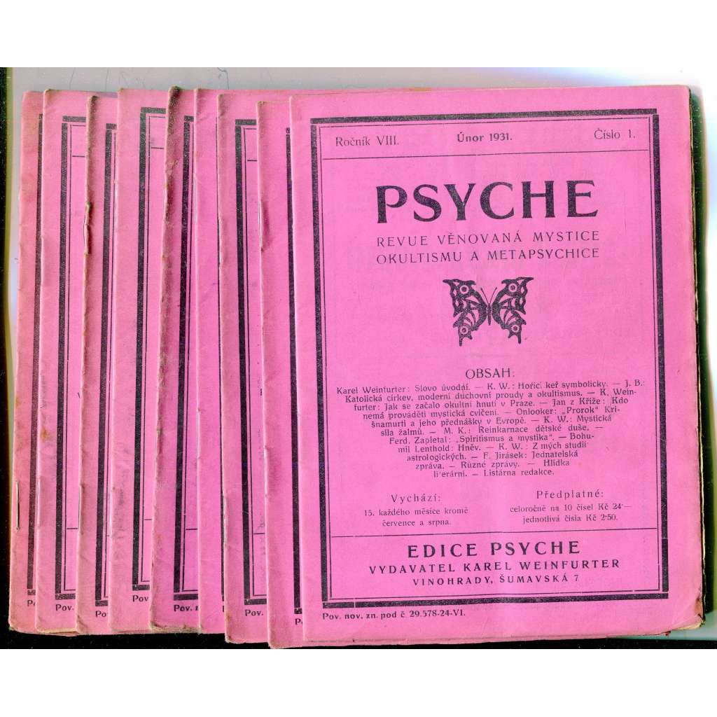Psyche, ročník VIII./1931-1932, čísla 1.-10. (Revue věnovaná mystice, okultismu a metapsychice)