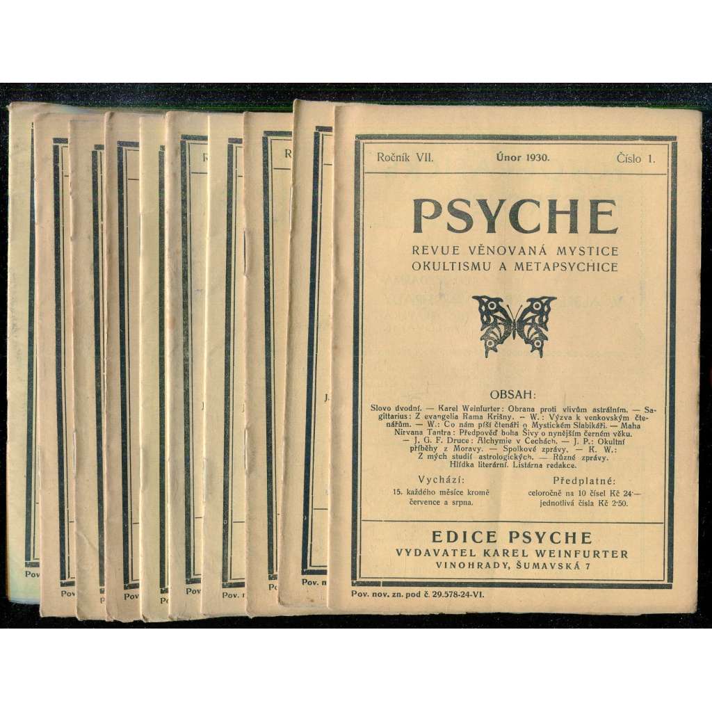 Psyche, ročník VII./1930-1931, čísla 1.-10. (Revue věnovaná mystice, okultismu a metapsychice) Psyche, ročník VII./1930-1931, čísla 1.-10. (Revue věnovaná mystice, okultismu a metapsychice)