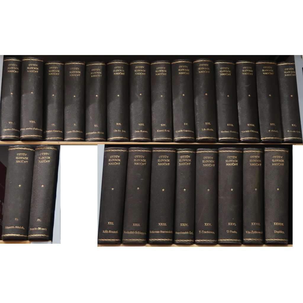OTTŮV SLOVNÍK NAUČNÝ - 24 SVAZKŮ - VAZBA KŮŽE (nekompletní)