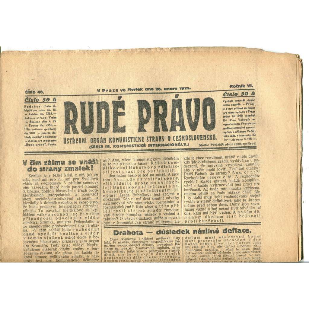 Rudé právo, ročník VI., číslo 48/1925 (1. republika, staré noviny) - 26.2.1925