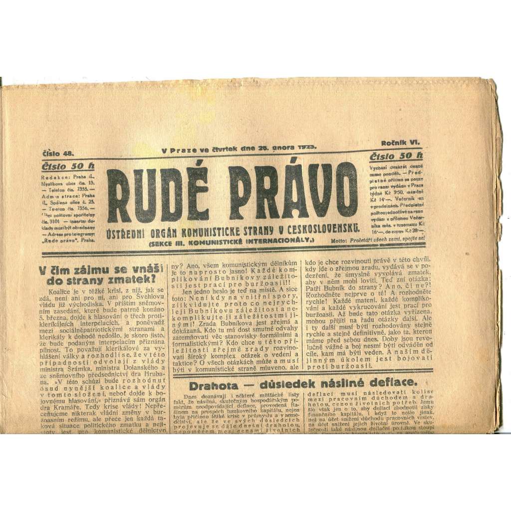 Rudé právo, ročník VI., číslo 48/1925 (1. republika, staré noviny) - 26.2.1925