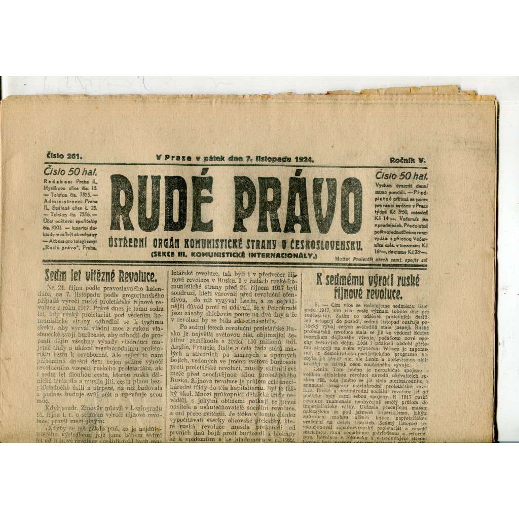 Rudé právo, ročník V., číslo 261/1924 (1. republika, staré noviny) - 7.11.1924