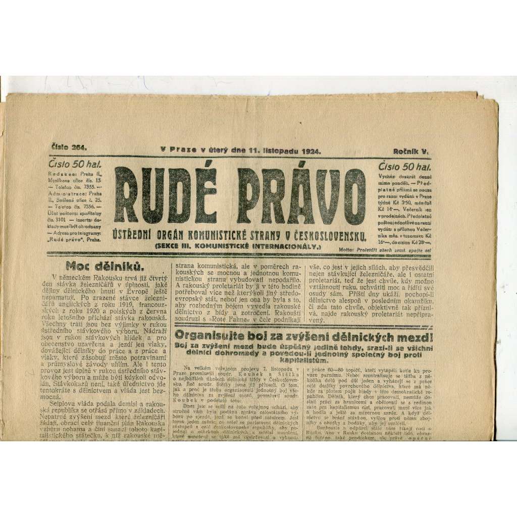 Rudé právo, ročník V., číslo 264/1924 (1. republika, staré noviny) - 11.11.1924