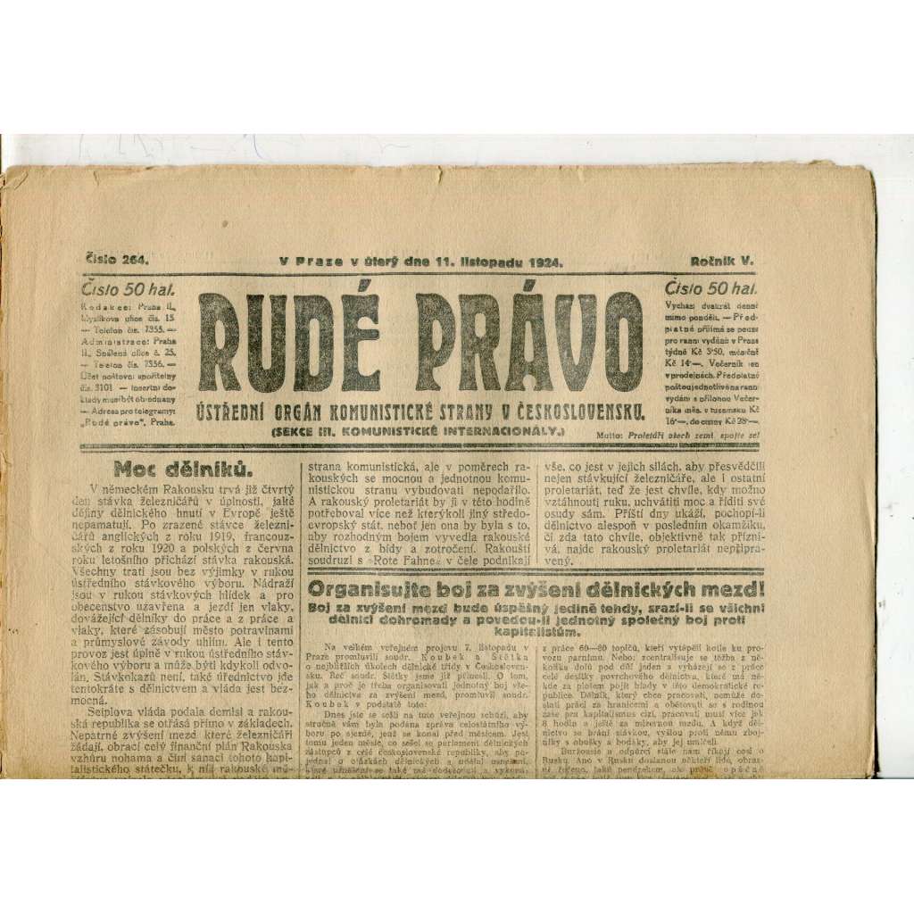 Rudé právo, ročník V., číslo 264/1924 (1. republika, staré noviny) - 11.11.1924