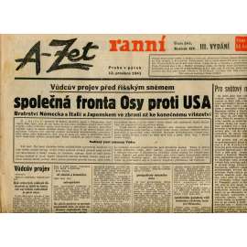 A-Zet ranní, ročník XIV., číslo 241/1941 (staré noviny) A-Zet ranní, ročník XIV., číslo 241/1941 (staré noviny)