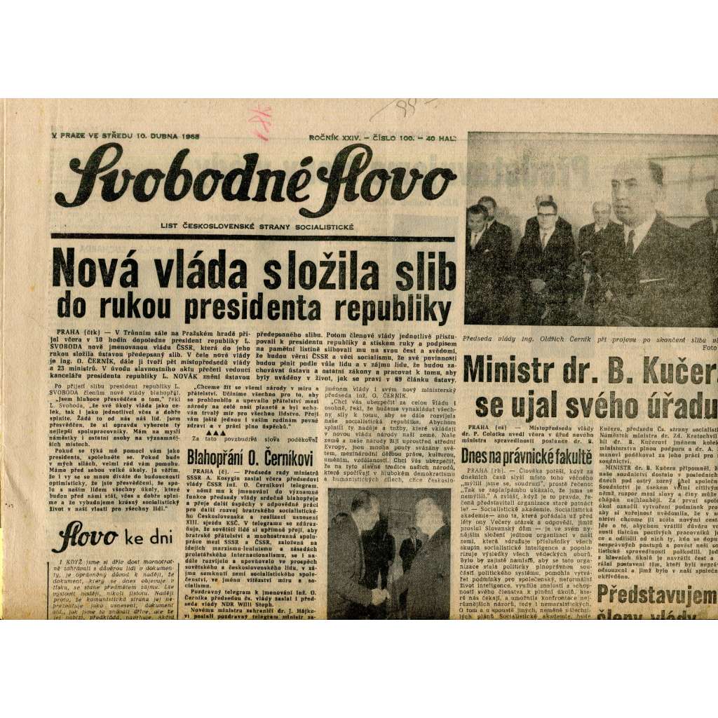 Svobodné slovo (10.4.1968) - staré noviny