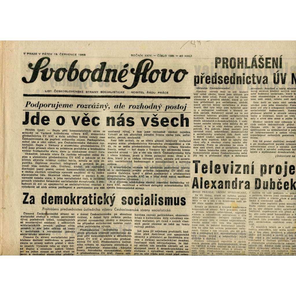 Svobodné slovo (19.7.1968) - staré noviny