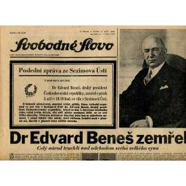 Svobodné slovo (3.9.1948) - staré noviny (Edvard Beneš)