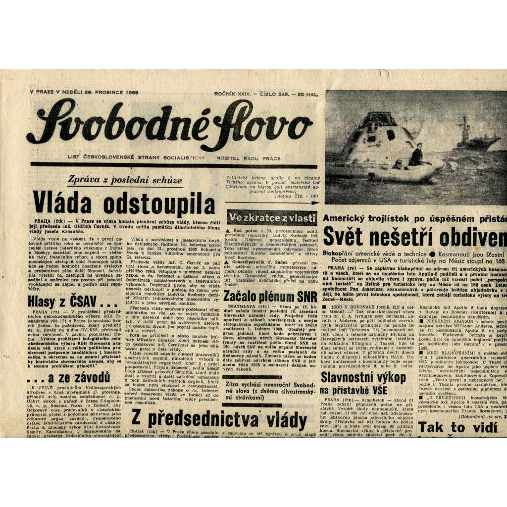 Svobodné slovo (29.12.1968) - staré noviny