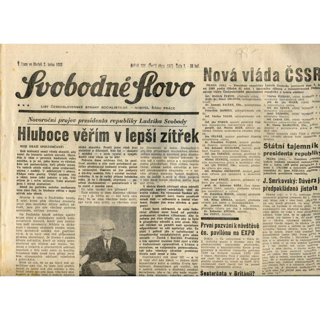 Svobodné slovo (2.1.1969) - staré noviny