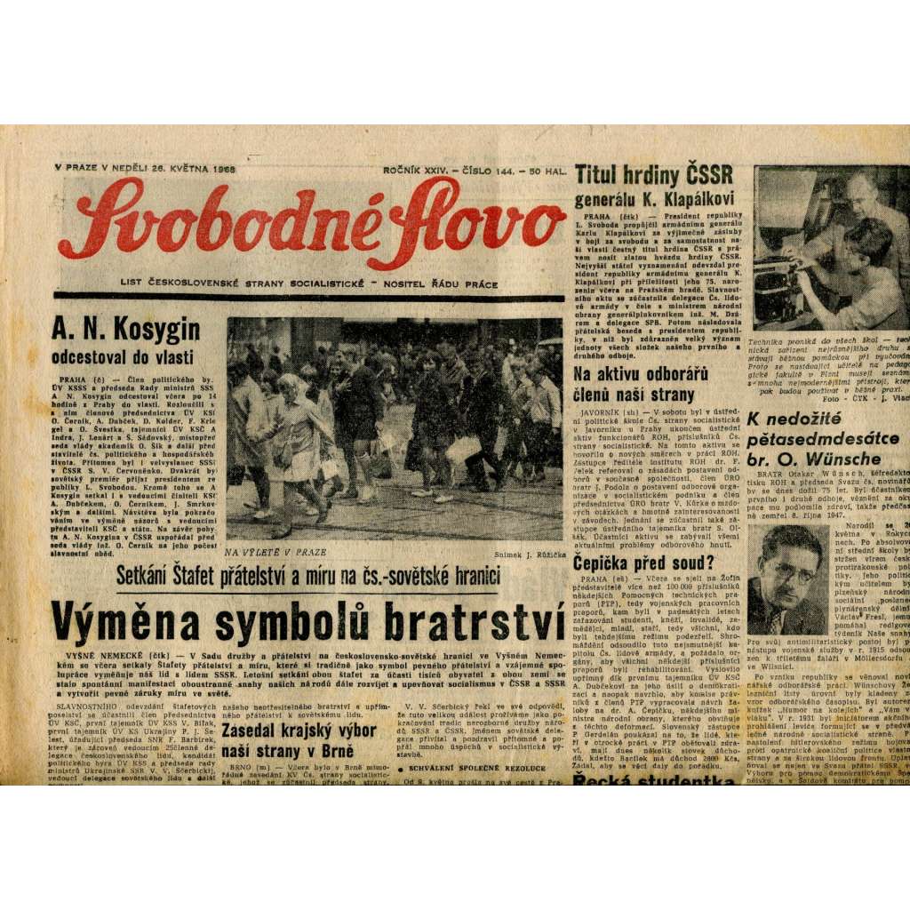 Svobodné slovo (26.5.1968) - staré noviny