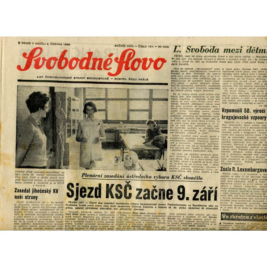 Svobodné slovo (2.6.1968) - staré noviny