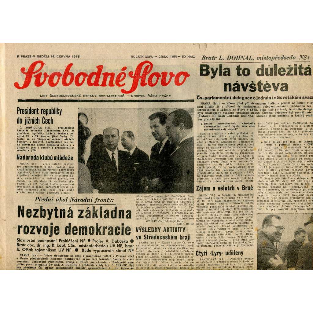 Svobodné slovo (16.6.1968) - staré noviny