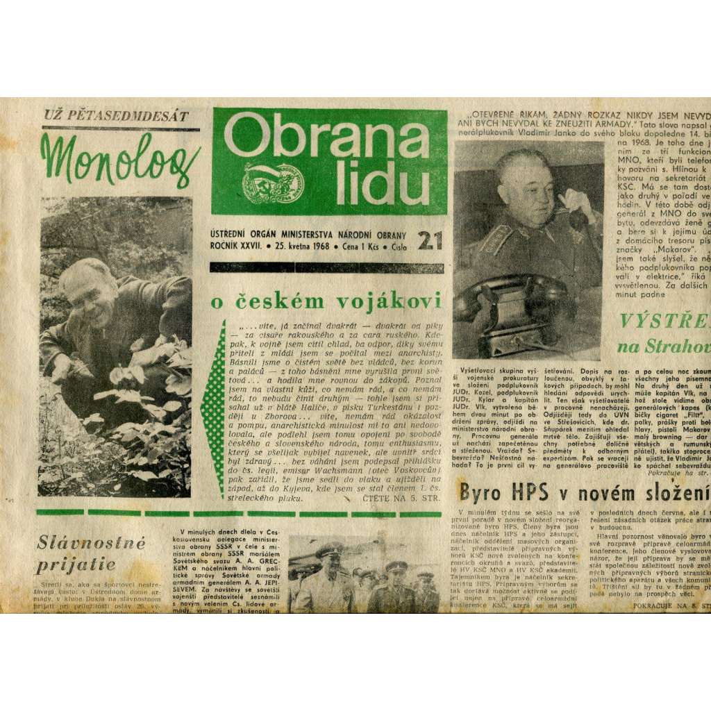 Obrana lidu (25.5.1968) - staré noviny