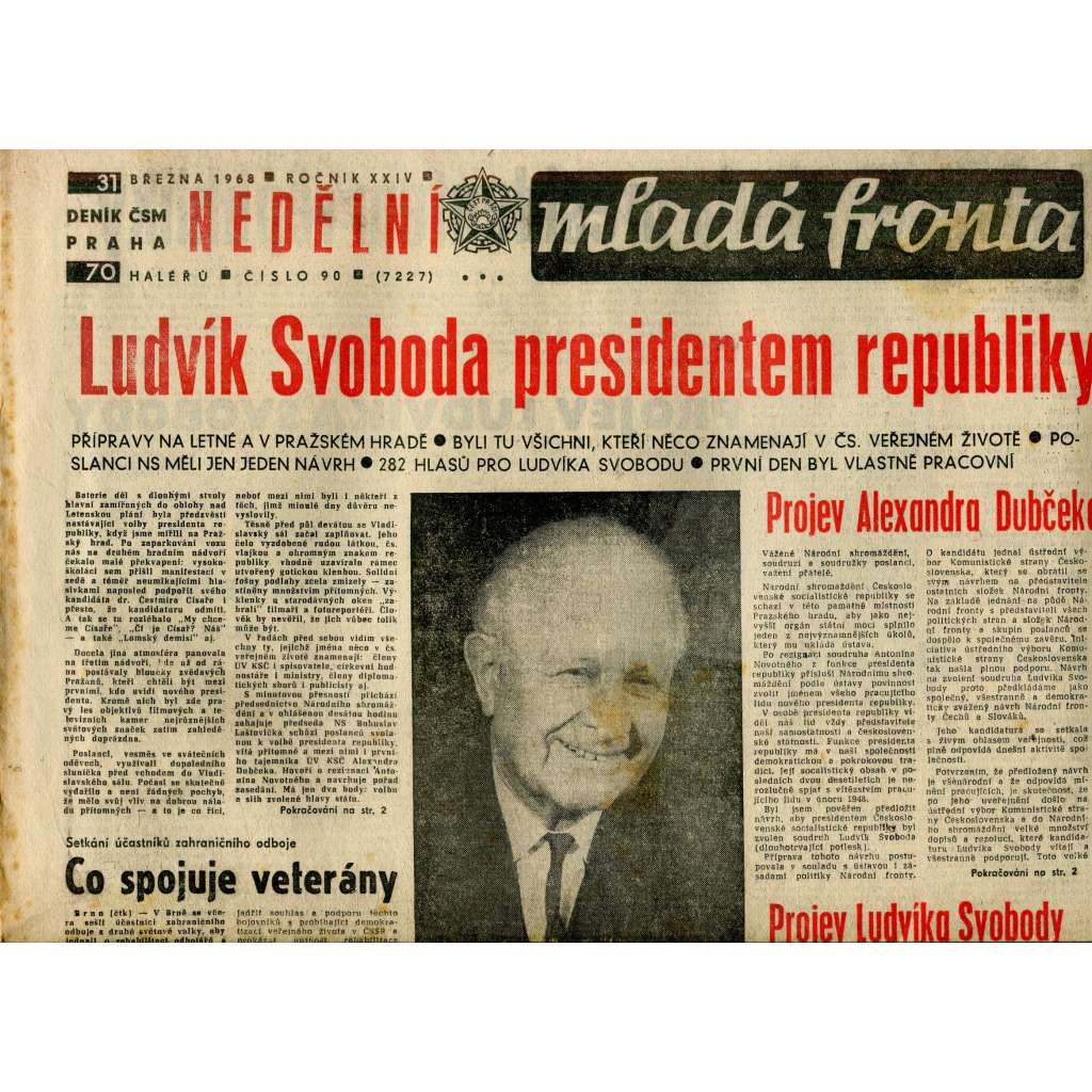 Mladá fronta (31.3.1968) - staré noviny