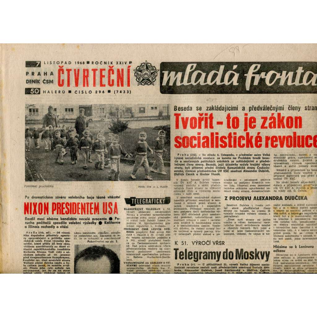 Mladá fronta (7.11.1968) - staré noviny Mladá fronta (7.11.1968) - staré noviny