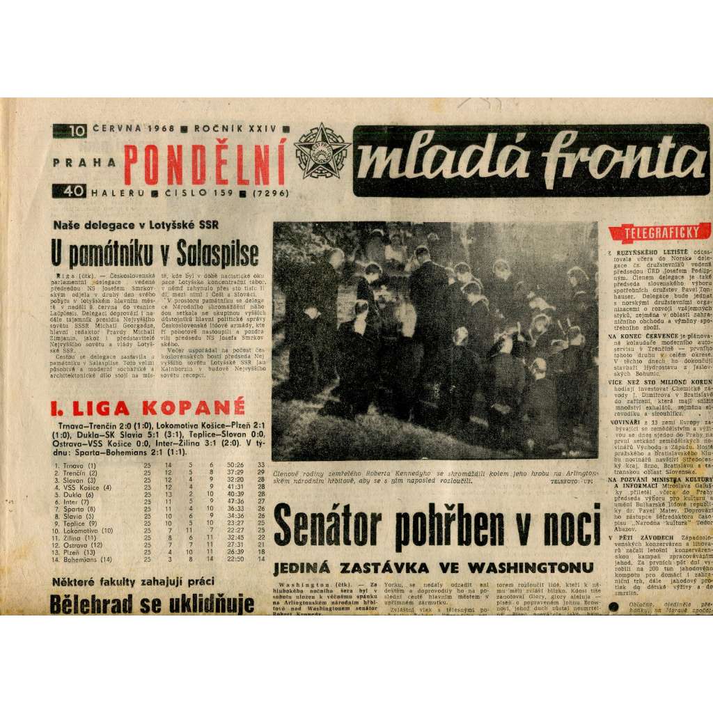 Mladá fronta (10.6.1968) - staré noviny Mladá fronta (10.6.1968) - staré noviny