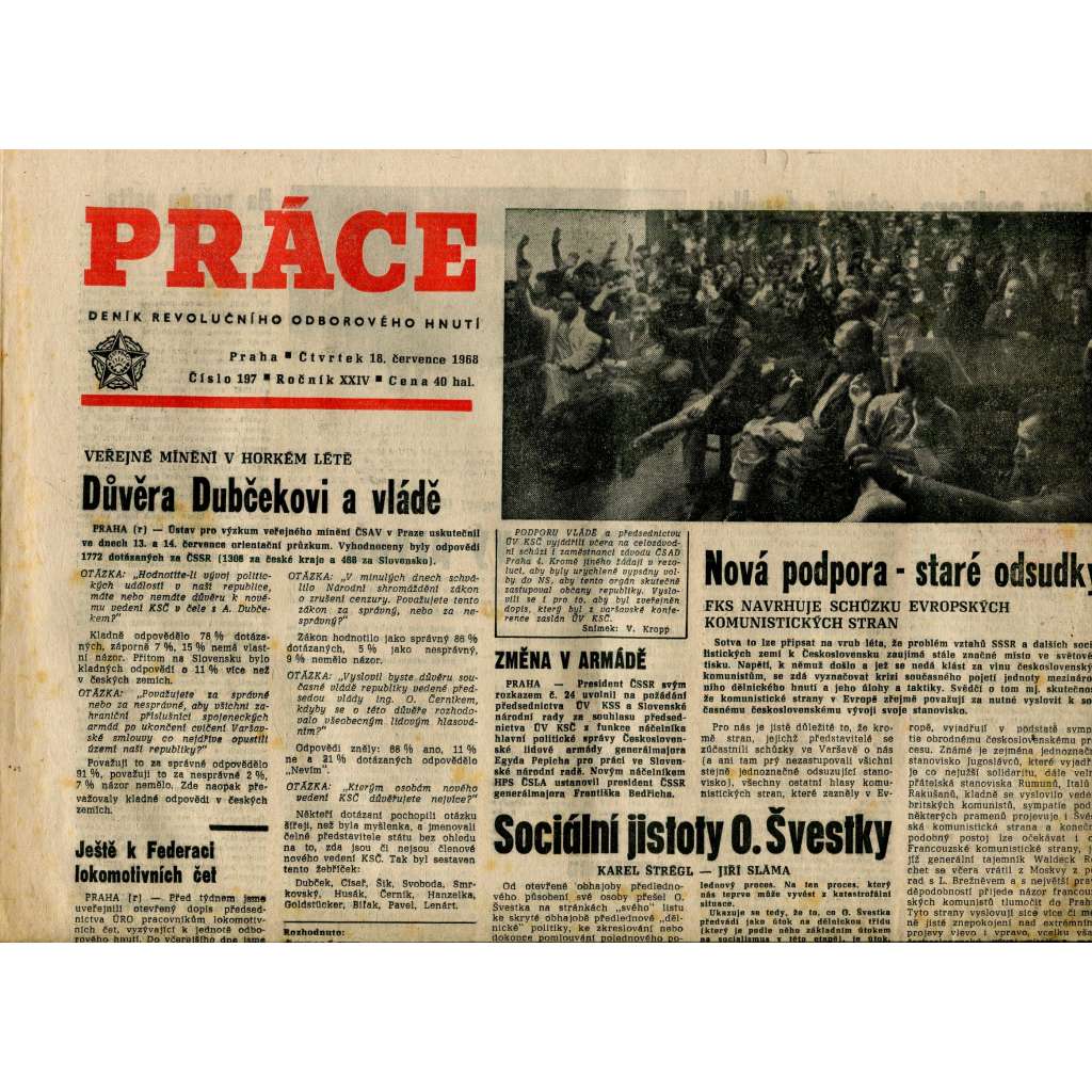 Práce. Deník revolučního odborového hnutí (18.7.1968) - staré noviny Práce. Deník revolučního odborového hnutí (18.7.1968) - staré noviny