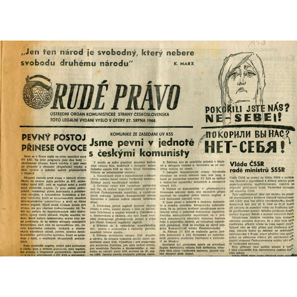 Rudé právo (27.8.1968) - staré noviny Rudé právo (27.8.1968) - staré noviny