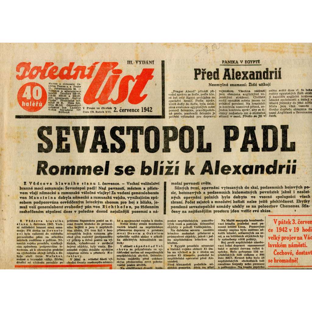 Polední list (2.7.1942) - staré noviny